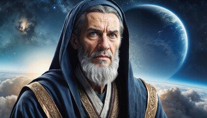 An ancient prophet of God with a white beard