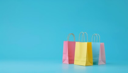 Retail shopping concept with a colorful paper bag on a blue background