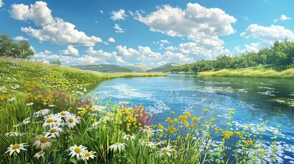 Tuinposter Landscape with lake © Yelena