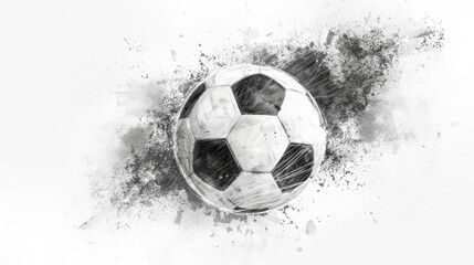 Soccer ball on a white background with splashes of black paint. Ai generative.