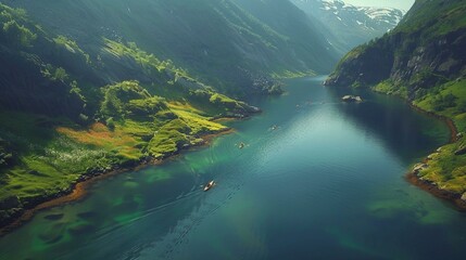 View of a serpentine fjord - obrazy, fototapety, plakaty