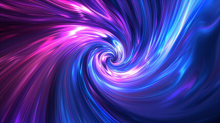 A captivating whirlpool of neon blue and pink colors swirling into an abstract vortex on a dark background