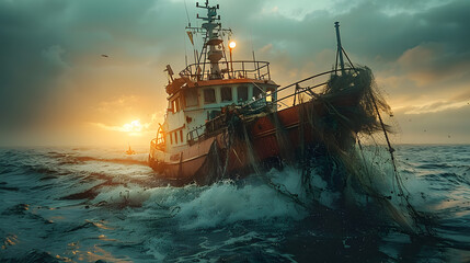 Fototapeta premium ship at sunset