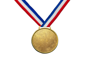 A real gold medal isolated on free png background with a lot of text area - winner copy space...