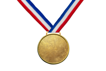 A real gold medal isolated on free png background with a lot of text area - winner copy space concept