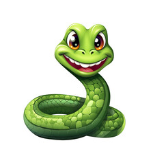Fototapeta premium A cheerful cartoon snake with a wide grin and glossy green scales, coiled up playfully. Generative AI