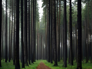 Fototapeta premium Long trees in the forest , evening view