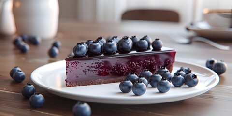 vegan blueberry cheesecake in white plate Sweet and healthy dessert
