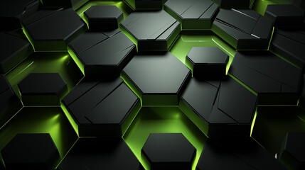 Futuristic Green Neon Glow on Dark Hexagonal Tiles Wallpaper