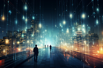 Fototapeta premium Abstract technology digital line electronic network data innovation concept background.