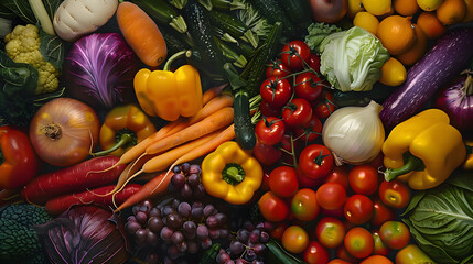 Bountiful harvest of vegetables aligned, vivid natural hues, wholesome plant-based goodness - obrazy, fototapety, plakaty