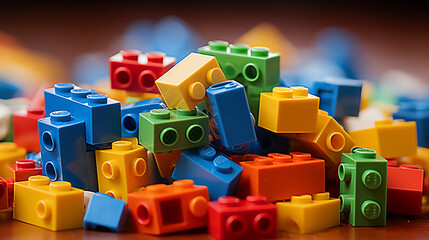 Colorful Assortment of Building Blocks Close-Up
