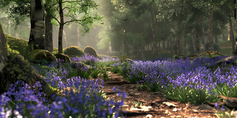 lavender field in spring jungle landscape background