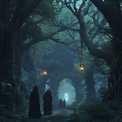 Gothic Fantasy Forest children in cloaks