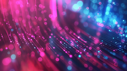 An enchanting visual of fiber optic lights in a wave pattern, displaying a mesmerizing combination of blue and pink hues