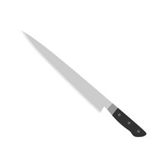 Sujihiki or Sujibiki Japanese kitchen knife flat design vector illustration isolated on white background. A traditional Japanese kitchen knife with a steel blade and wooden handle.