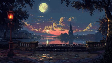A pixelated screenshot of a popular 8-bit video game, capturing a memorable moment or showcasing the game's unique aesthetic. - obrazy, fototapety, plakaty