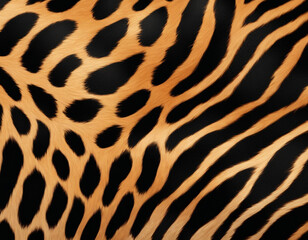 A close-up texture the fur pattern of a tiger, with black and golden stripes prominent against each other creating a vivid contrast.