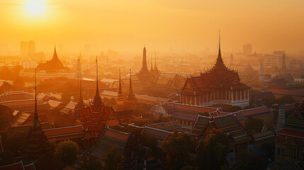 Grand palace and Wat phra keaw at sunset bangkok 