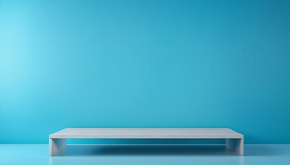 Empty podium or pedestal display on light blue background with rectangular stand concept. Blank product shelf standing backdrop. 3D rendering. - obrazy, fototapety, plakaty