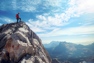 Climbing on top of a high mountain, realistic photography, midday, bright lighting, strong light --ar 3:2 --style raw --stylize 50 Job ID: a2567585-c8c4-4a9a-b7de-9ae6d473b778