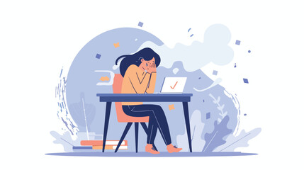 Burnout landing page with upset frustrated woman work