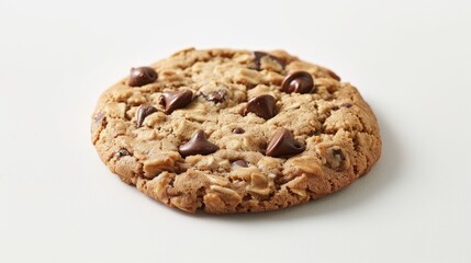 Oatmeal chocolate chip cookie on a white backdrop