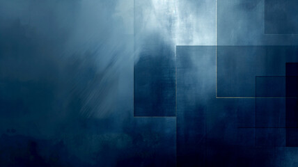 Blue rough abstract grunge background with painted squares and gold border