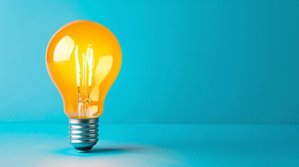 Illuminated Yellow Lightbulb on Blue Background
