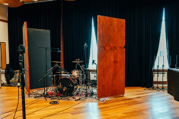 A recording studio. Drum kit in the studio