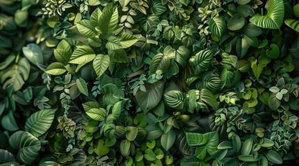 Green wall foliage. Generative AI. - obrazy, fototapety, plakaty