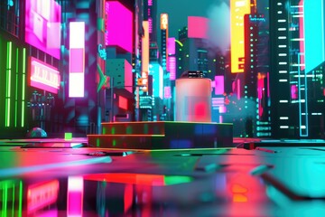 a futuristic city in neon light,
