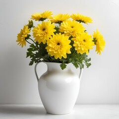 colorful autumn yellow flower bouquet arrangement centerpiece in vase isolated on white background