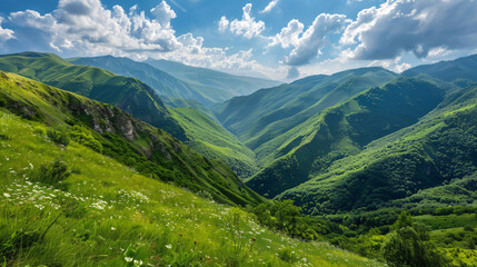 Fototapeta na wymiar Green mountains of Gil-Su valley in North Caucasus Rus