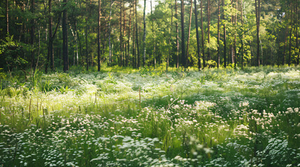 Obraz na płótnie Canvas Green wild grass on a forest meadow.