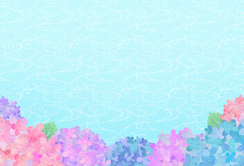 紫陽花　和フレーム背景　和柄　流水文　文様　和紙　和風　素材　おしゃれ　シンプル　見出し　表紙　メッセージカード　ポスター