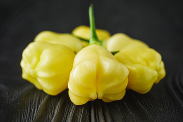 fresh delicious chili pepper aji white fantasy on a dark wooden rustic background