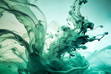 Pistachio green ink dances in water, creating serene abstract art