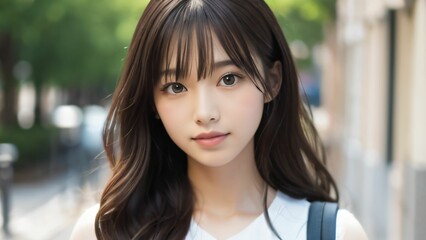 Obraz premium 街中を散歩する日本人の若い女性