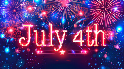 Happy U.S. Independence Day, July 4th, neon sign.