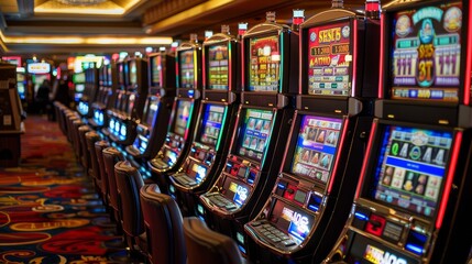 Casino Interior with Slot Machines: A close-up photo of a row of slot machines