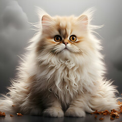 Cute long haired persian cat sitting on dark grey background