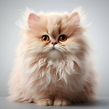 Portrait of a cute persian cat with big eyes on gray background