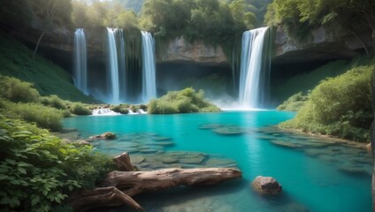 Natural Wonder, Stunning Waterfall with Turquoise-Hued Flow