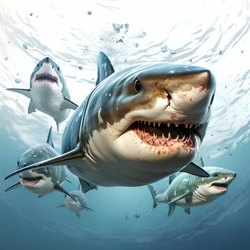 Great White Shark in the water. 3D rendered Illustration.