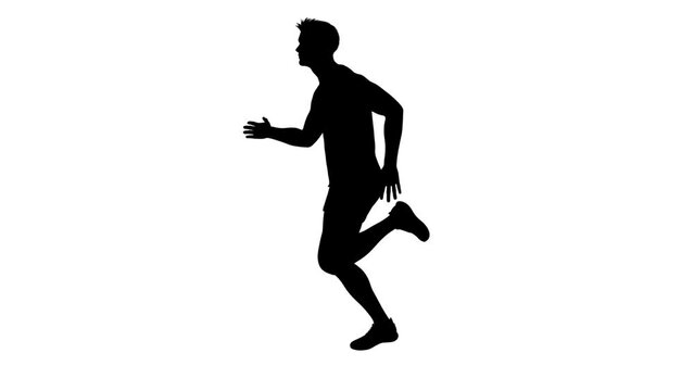 3D Render :  a silhouette male character is running  on the white background with side view
