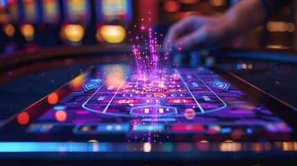 Online Casinos: A photo of a tablet device displaying a digital gaming platform with a focus on roulette