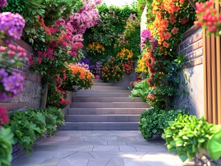 Obraz premium Discovering a Hidden Floral Oasis:A Serendipitous Journey through a Lush,Blooming Garden