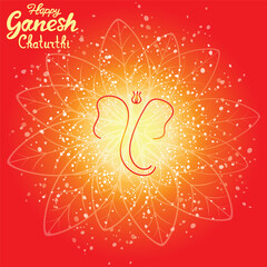 Happy Ganesh Chaturthi Festival greeting with lord Ganesha face illustration. Om or Aum