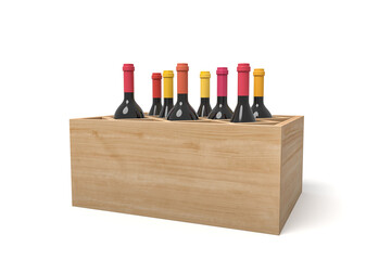 Obraz premium Wooden crate with six bottles of wine